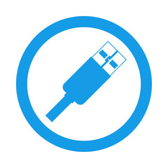 Icono plano USB en circulo color azul