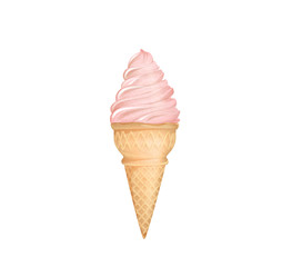 Soft strawberry serve ice cream isolated on white background