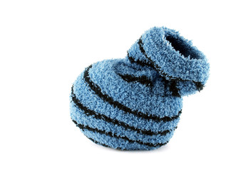 roll sock isolated on white background, roll of blue socks after washing