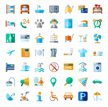 Hotel, hotel services, colored icons. 