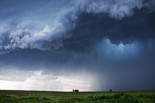 Storm Clouds over planted fields in Vojvodina, Serbia, copyspace included
