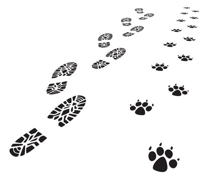 vector foot prints of man and dog