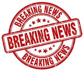 breaking news red grunge round vintage rubber stamp