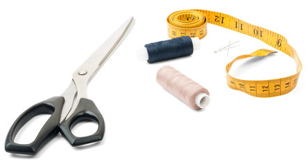 Tailors tools - scissors, thread and tape measure