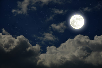 Naklejka na ściany i meble Beautiful starry night sky with clouds and moon