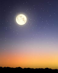 Fototapeta na wymiar Moon over the rocky land silhouette vector