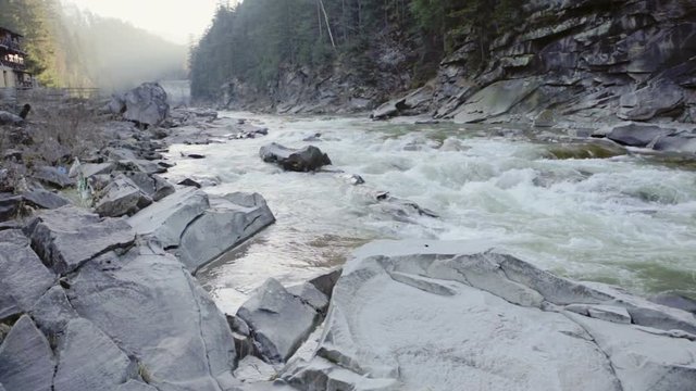 The mountain river Prut in Yaremche, Carpathians, Ukraine