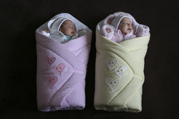 Baby twins in baby blankets