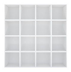 Empty white bookshelf or store cabinet