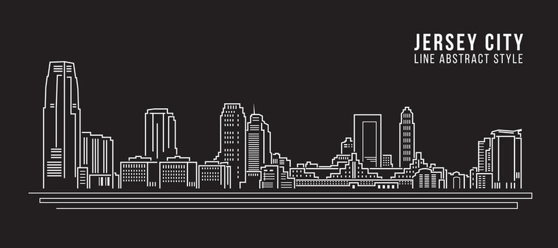 Cityscape Building Line art Vector Illustration design - Jersey City