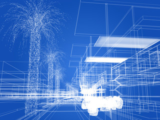 sketch design of urban ,3dwire frame render