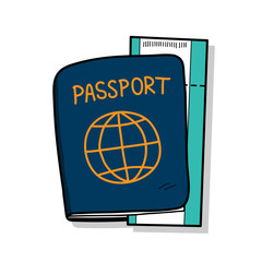 Passport, a hand drawn vector illustration of a passport and a plane ticket.