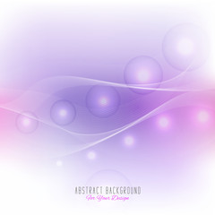 Abstract background with wavy lines and glowing spheres. Vector illustration. White and purple colors