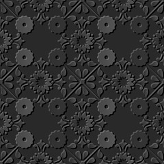 Seamless 3D dark paper cut art background 379 cross round vintage flower
