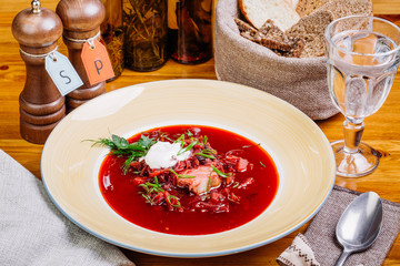 Ukrainian and Russian cuisine, soup cooked in meat broth with be