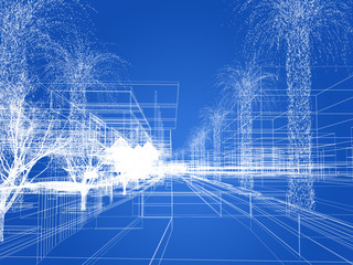 sketch design of urban ,3dwire frame render