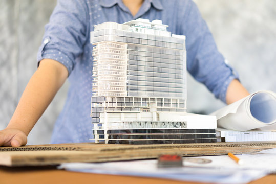 business, architecture show her model Simulate on blueprint arch