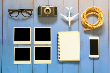 traveling concept. vintage filtered. top view