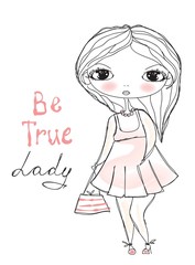 Cute romantic fashion girl with bag. True lady