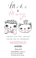 Cartoon wedding picture for invitation with cute cats