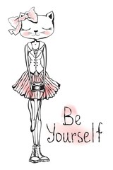 Romantic fashion kitty girl hipster with photo camera