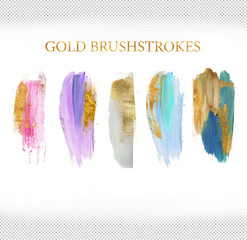 set of pastel tone brushstrokes with glitter gold - 110864911