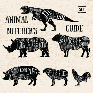 Butchery shop animal set.