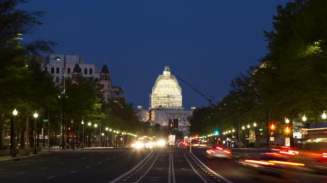4K Washington DC Capitol Building at Night Time-Lapse