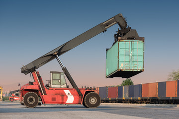 forklift handling container loading box
