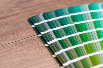 Green colour sample chart close up
