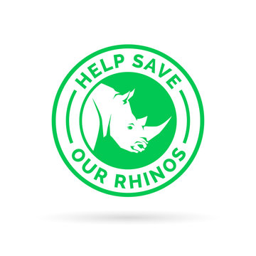 Help save and protect our endangered Rhinos from illegal hunting icon badge. Vector illustration.