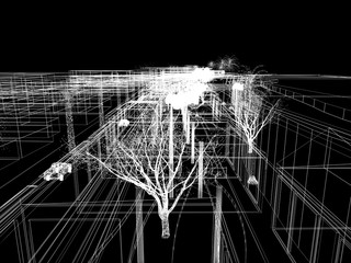 sketch design of urban ,3dwire frame render