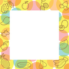 Fruits Outline Icons On Border, Tropical Fruits, Healthy Eating, Food, Juice