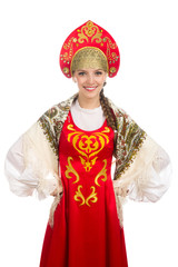 beautiful  smiling russian girl in folk costume