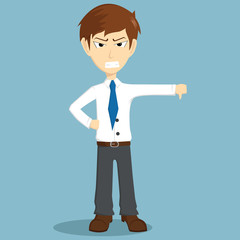 Angry Businessman With Thumb Down And Background
