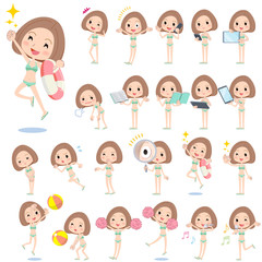 Bob hair woman green border Swimwear style 2