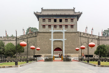 Anciet chinese tower Pagoda and the famous Xian city wall fortifications, UNESCO World Heritage, Xian, Shanxi Province, China © MediaNation.online