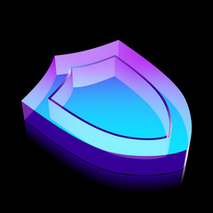 3d neon glowing Shield icon made of glass, vector illustration.