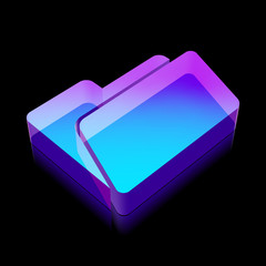 3d neon glowing Folder icon made of glass, vector illustration.