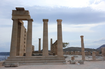 Doric temple of Athena Lindia. Acropolis of Lindos. Rhodes, Greece.