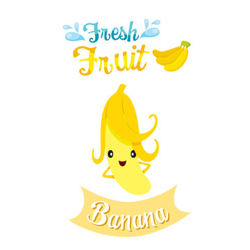 Cute Cartoon Of Banana Fruit, Banner, Logo, Tropical Fruits, Characters Design, Summer, Healthy Eating, Food, Juice