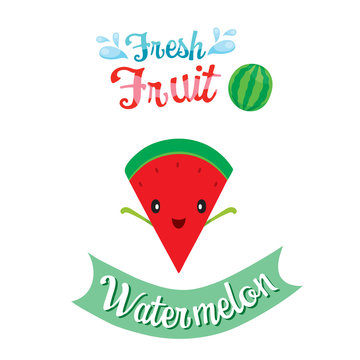 Cute Cartoon Of Watermelon Fruit, Banner, Logo, Tropical Fruits, Characters Design, Summer, Healthy Eating, Food, Juice