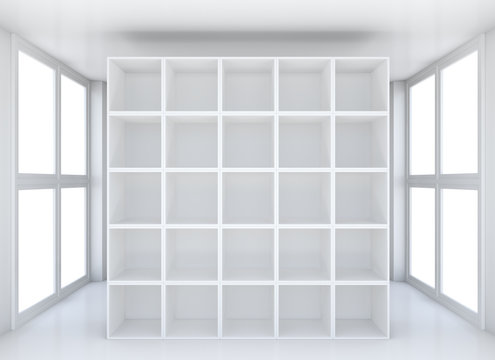 White clean hall or room with shelf