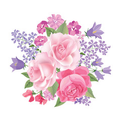 Flower bouquet background Floral frame. Flourish greeting card.