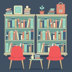 Modern Design Interior Chairs and Bookshelf.