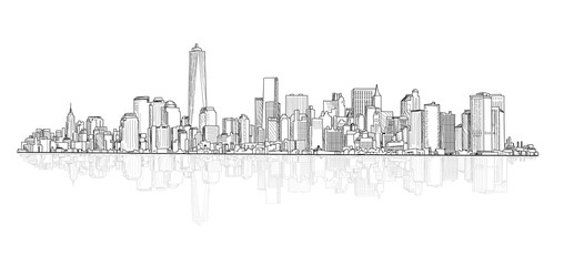 Fototapeta premium City panoramic skyline view. City scene architectural buildings vector sketch. Urban cityscape. 