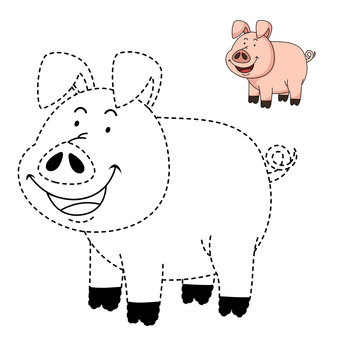 Illustration of educational game for kids and coloring book-pig