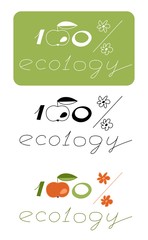 Text 100% ecology. Eco friendly concepts of lettering for stickers, banners, cards.