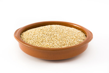 Quinoa in a bowl isolated on white background
