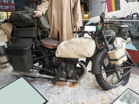 antique miitary motorcycle World War II in Royal Museum of the A
